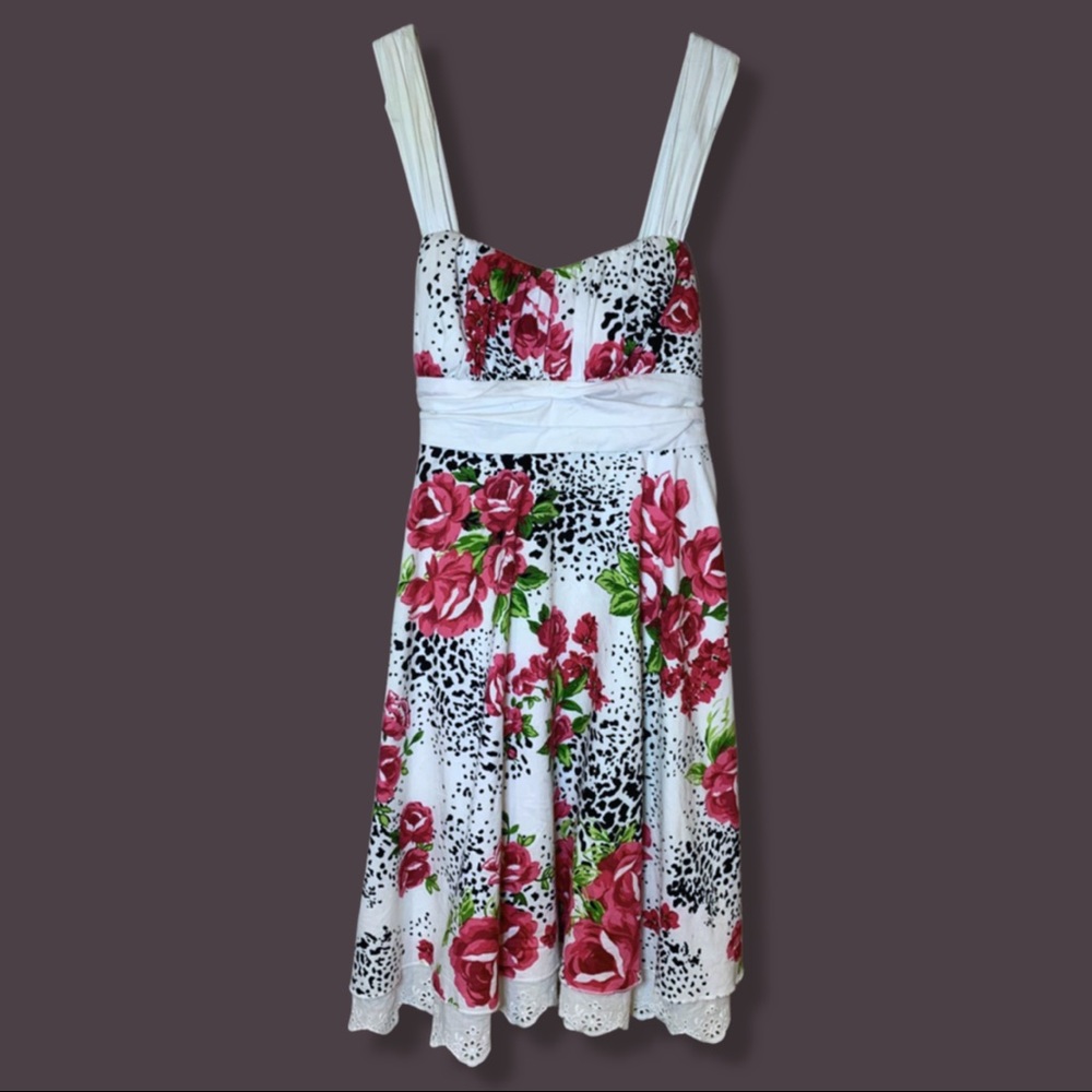 MY MICHELLE • White & Pink Floral Mini Summer Dress  with Straps